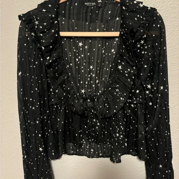 Black Ruffled Women's Top - Picture 3 of 5